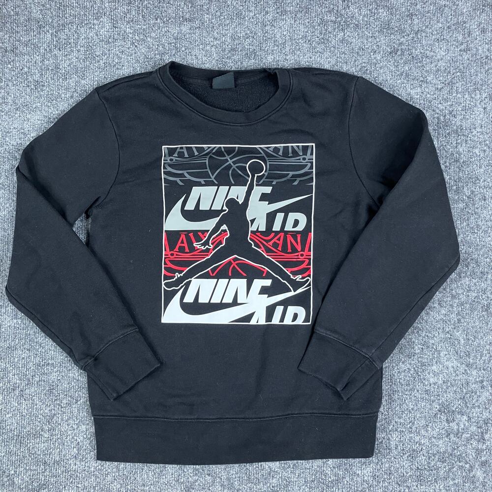 Jordan Sweatshirt Boys Size L Black Nike Jumpman Crewneck Graphic Basketball Top